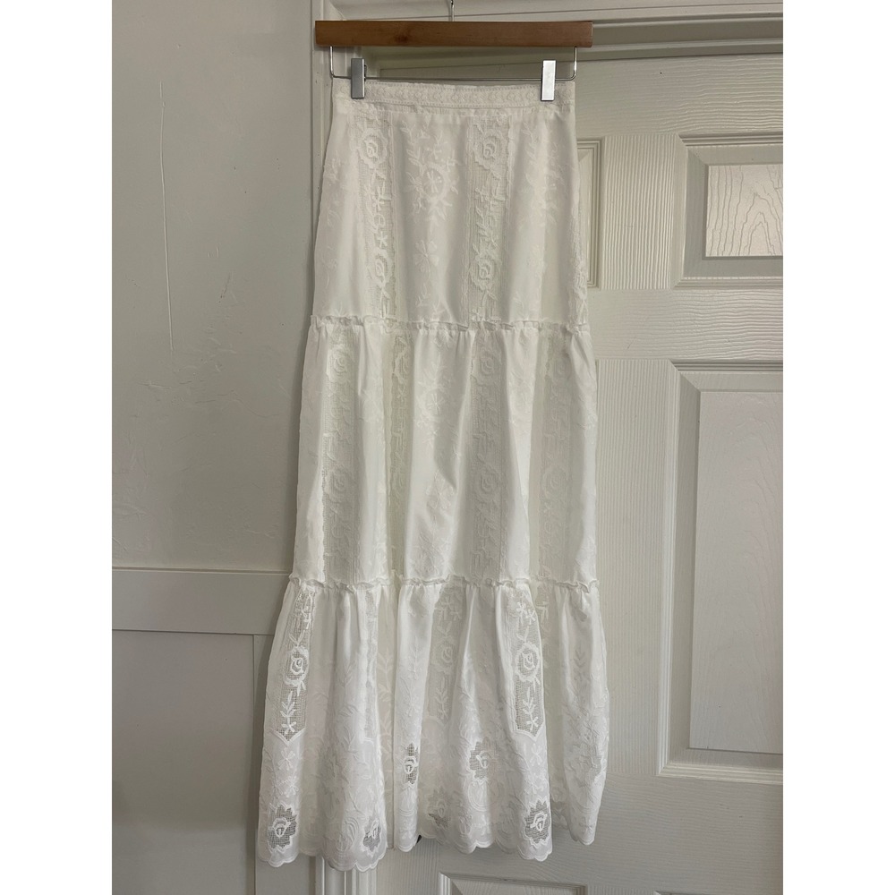 Altar'd State White Floral Lace Tiered Maxi Skirt XXS NWT concert Festival Boho